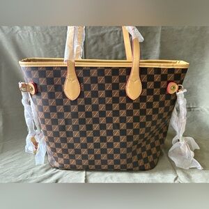 Checkered Brown Tote Bag